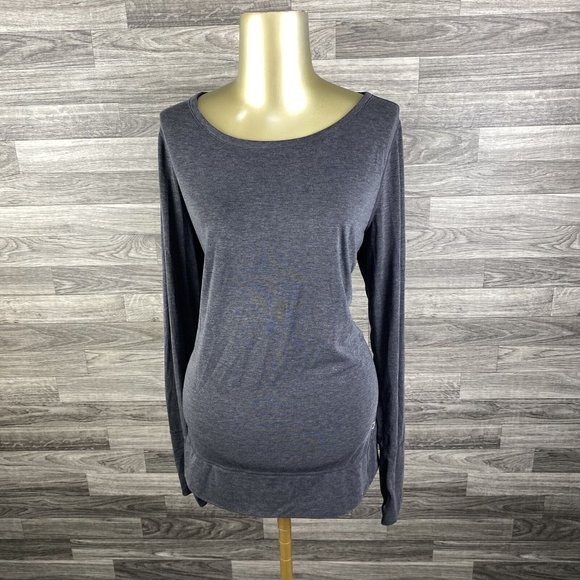 GAP Fit Round Neck Keyhole Back Grey Pullover Long Sleeve Shirt Women's Large - Picture 1 of 10